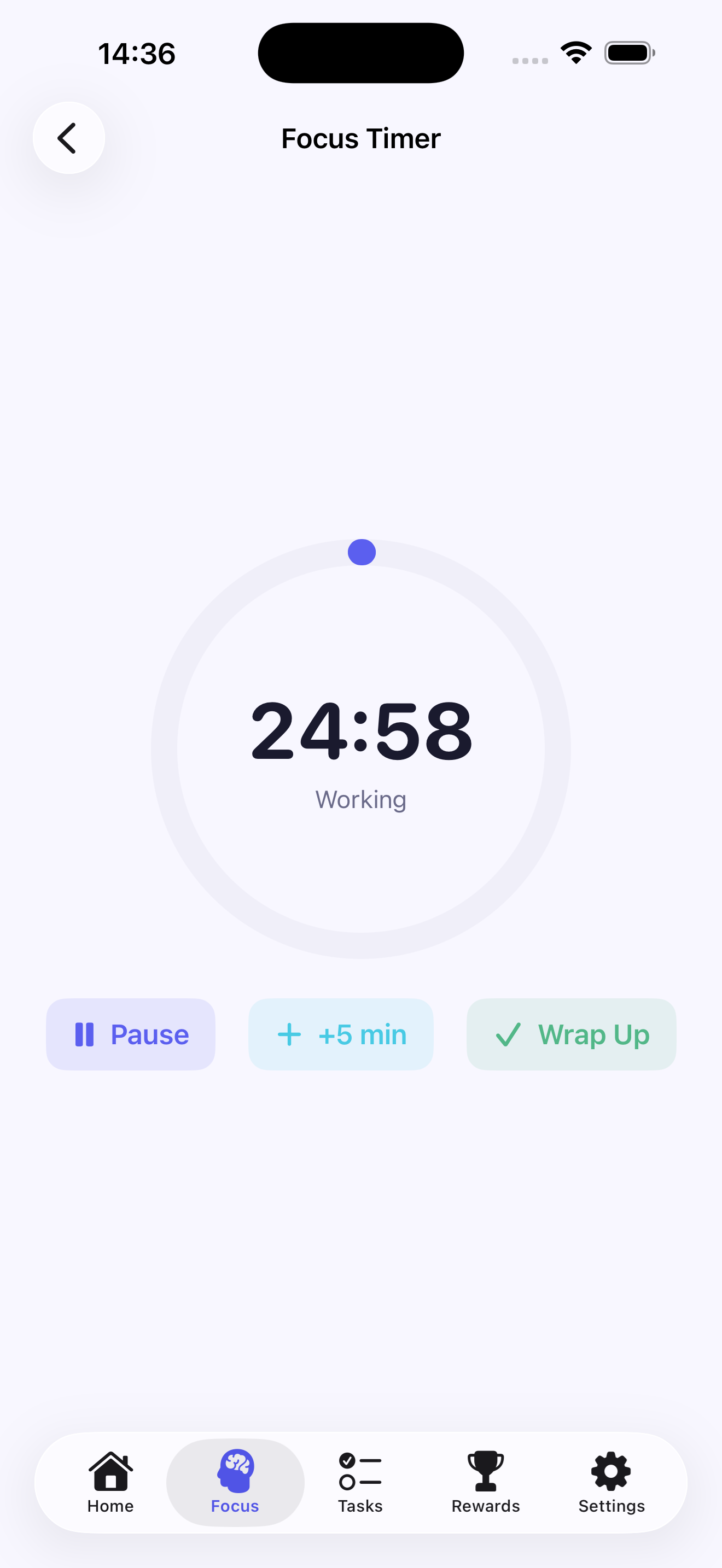Фокус-таймер во время 25-минутной сессии